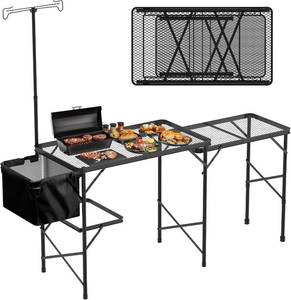 lot 251614 image: WildFinder Folding Table with Sink and Double Shelf, Camping Table Height Adjustable Folding Grill Table, Portable Outdoor Table for Picnic,Camping,BBQ,Beach,69 x20 x32 Inches(Black)