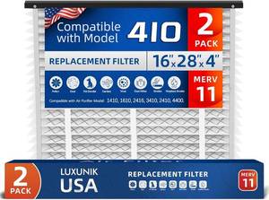 lot 351741 image: 2 Pack, 410 Replacement Air Filter, Nominal Size 16x25x4, Actual Size 16.04x27.91x3.91 HVAC Furnace Filter, Compatible with AprilAire Models 1410, 1610, 2410, 2416, 3410, 4400, MERV 11