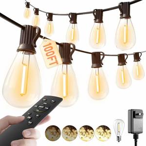 lot 351743 image: luckystyle 100FT LED Outdoor String Lights with Remote, 35 1 Shatterproof Bulbs Waterproof and Dimmable Patio Lights for Porch, Garden, Backyard, Deck, Balcony, 2200K Hanging Lighting