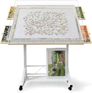 lot 351764 image: Retails for $110 1500 Piece Jigsaw Puzzle Table with Drawers, Adjustable Wooden Rotating Puzzle Board with Legs and Cover, Portable Large Movable Puzzles Tables with Wheels & Storage for Adults