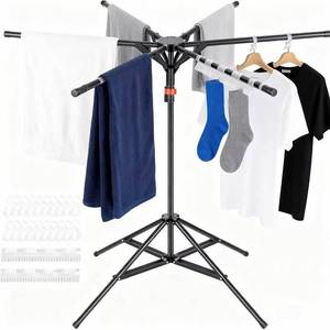 lot 351780 image: 4-Leg Clothes Drying Rack with 6 Adjustable Poles for IndoorOutdoorr,Clothing and Height-Adjustable, Space Saving Laundry Drying Rack with 20 Windproof Hooks and 2 Sock No-Installation Drying Stand