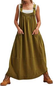 lot 452107 image: Yeokou Womens Overall Dress Cotton Barrel Midi Travel Dress Loose Fit Adjustable Straps Big Pockets Jumpsuits