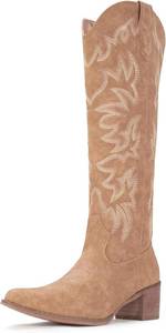 lot 452122 image: IUV Cowboy Boots For Women Knee High Western Cowgirl Boots Snip Toe Side Zipper Chunky Heel