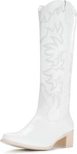lot 452123 image: IUV Cowboy Boots For Women Knee High Western Cowgirl Boots Snip Toe Side Zipper Chunky Heel