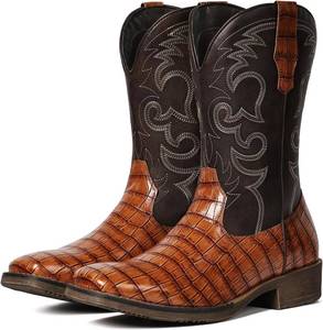 lot 452133 image: IUV Cowboy Boots For Men Western Caiman Tail Print Wide Fashionable Embroidered Pull On Slip Resistant Boots