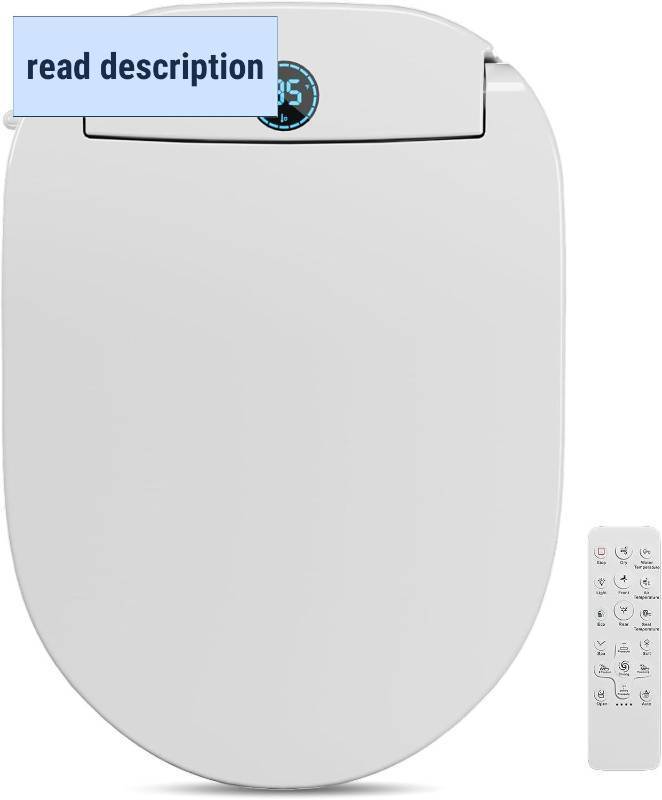 lot 131376 image: Retails for $170 TOTTE Auto OpenClose Lid Bidet Toilet Seat Round, Smart Toilet Seat with Instant Warm Water Heated Bidet Seat & Warm Air Dryer, Multiple Wash Methods, Remote Control, ECO Mode