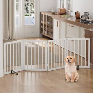 lot 161502 image: Freestanding Foldable Dog Gate - 4 Panel Room Divider (White)