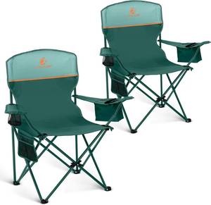lot 161508 image: ALPHA CAMP 2-Pack Camping Chair with Cooler Bag, Heavy Duty 250lbs Capacity Folding Chair with Lumbar Support & Side Pocket, Portable Quad Chairs for Beach Fishing Tailgating & Sideline Sport