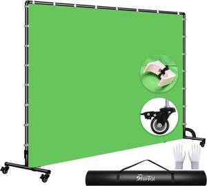 lot 261552 image: 7x10ft Green Screen Backdrop with Stand,Movable Backdrop Stand with Wheels Greenscreen Background for Streaming,Studio Video Recording,Zoom Meeting,Party
