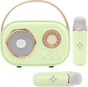 lot 461371 image: Mini Karaoke Machine for Kids,Portable Bluetooth Speaker with 2 Wireless Microphone,Toys for Girls Boys Gifts,Retro Speaker Set Stereo Sound Enhanced Bass for Home Party Birthday (Green)