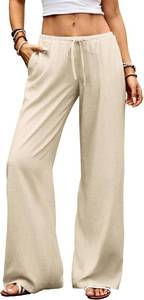 lot 461381 image: ELLEVEN Womens Low Rise Wide Leg Linen Pants, Baggy Lightweight Flowy Palazzo Trousers Summer Beach Vacation Clothes