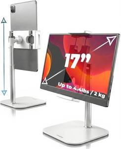 lot 461409 image: COOPER TabStand Mini, 10 Height Adjustable Tablet Stand, Ipad Stand for Desk, Portable Monitor Holder, Heavy Duty Grip, Tripod iPad Holder, Tablet Mount, for Samsung Tablets, Kindle eReaders (White)