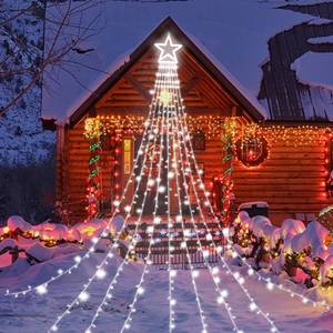lot 461416 image: Christmas Decorations Star String Lights, 320 LED Waterfall Tree Lights with 13 Topper Star 8 Lighting Modes Indoor Outdoor Decorative for New Year, Holiday, Wedding, Party