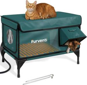 lot 331209 image: Outdoor Heated Cat House in Winter,Extremely Insulated & Weatherproof,Elevated Feral Cat Shelter with Waterproof Eaves & Escape Door for Outside Stray Barn Cat (Dark Green, XL)