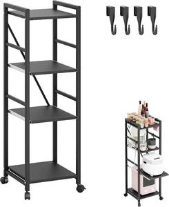 lot 171351 image: 4 Tier Pull Out Kitchen Bakers Rack with Wheels, Microwave Cart Kitchen Trolley with Wheels, Strong Load-Capacity Height Adjustable Free-Standing Storage Rack, Easy Assembly Black 4 Layer