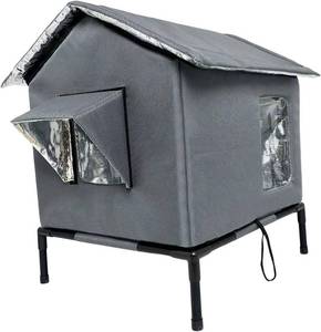 lot 171356 image: Generic Outdoor Cat House Stray Cat Shelter Windproof Warm Pet Supplies Protection Pet House Kitty Shelter for Winter Porch Backyard, Grey, M