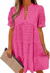 lot 171390 image: Imily Bela Womens Summer Lace Dresses Eyelet Casual Flowy Babydoll Swing Short Sleeve V Neck Tunic Dress