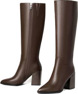 lot 271379 image: vivianly Womens Knee-High Boots, Sexy Pointed Toe Block Heel Zipper, Fashion Retro High Boots