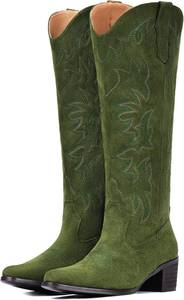 lot 271428 image: IUV Cowboy Boots For Women Knee High Western Cowgirl Boots Snip Toe Side Zipper Chunky Heel