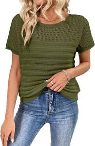 lot 471466 image: SHEWIN Womens Sweaters Crew Neck Short Sleeve Shirts Summer Tops Knit Hollow Out T Shirts Sweater Blouses