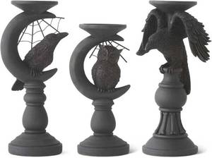 lot 471513 image: K&K Interiors Set of 4 Matte Black Halloween Candleholders