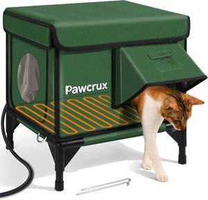 lot 361556 image: Weatherproof Heated Cat House for Outdoor in Winter, Heated Cat Bed Kitty Shelter with Cat Heating Pad, Insulated & Safe Escape Door, Warm House for Outside Stray Cat (Green, 12x16x16)
