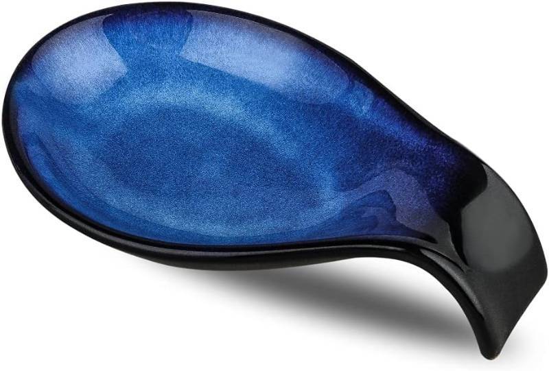 lot 142034 image: Nihow Ceramic Spoon Rest 4 Inch Stable Utensil Rest - Heat Resistant Spoon Holder for Kitchen counterCountertopStove Top - Dishwasher Safe - Elegant Blue (1 PC)