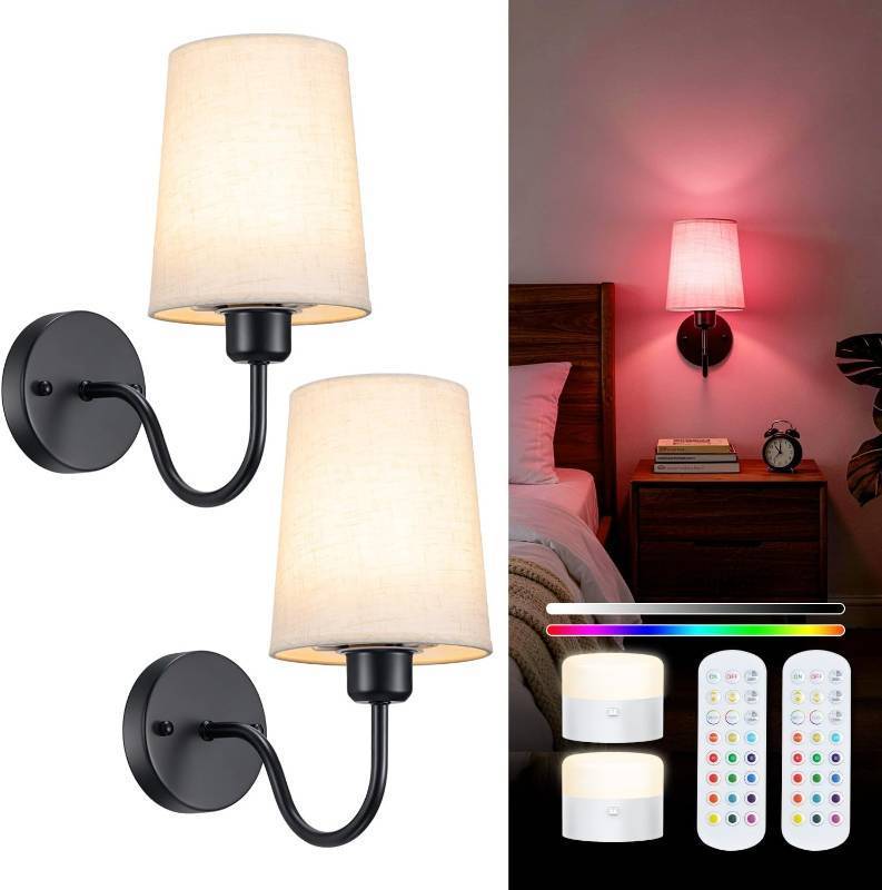 lot 241935 image: Battery Operated Wall Sconce Set of 2, 10000mAh Wall Sconces Battery Opearted Rechargeable Wall Sconces
