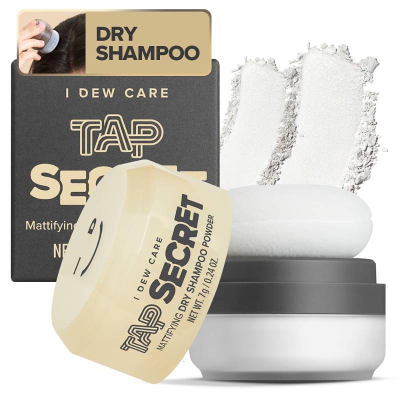 lot 242075 image: I DEW CARE Tap Secret Dry Shampoo Powder with Biotin - Tap Secret Original  Strengthening & Volumizing, Refillable, Travel size, Non-aerosol, Brunette, Korean Ginseng, Stocking Stuffers, 0.24 Oz