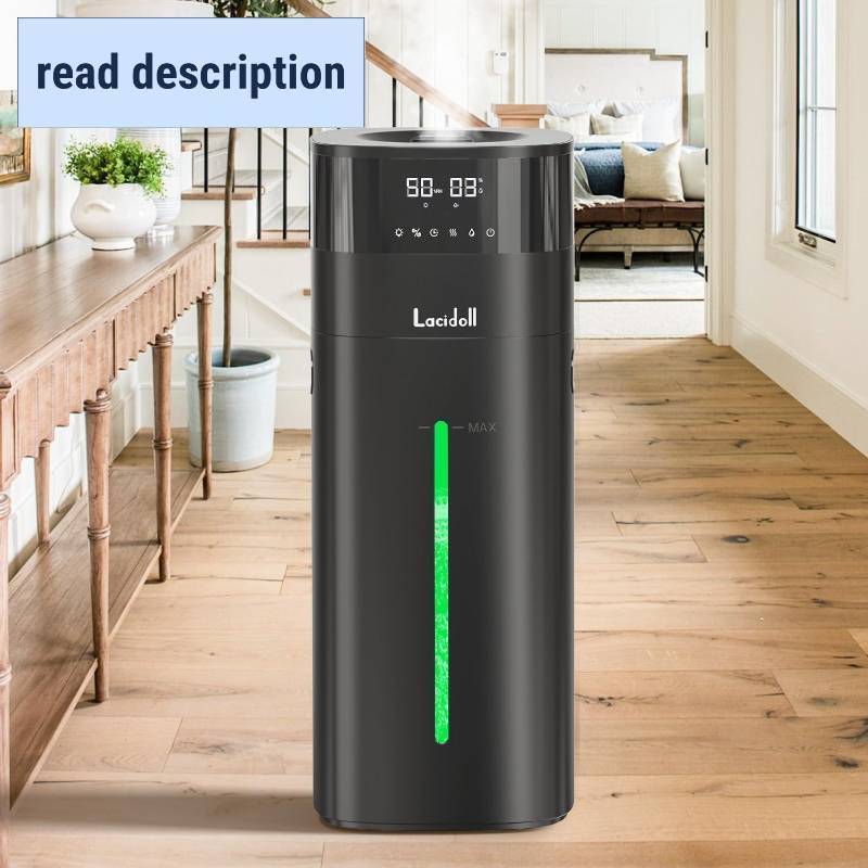 lot 401219 image: Retails for $180 Cool and Warm Mist Humidifier Large Room, 5.3Gal20L Humidifiers for Home 2000 sq ft, Whole House Humidifiers with Diffuser Extended Tube, Air Humidifier for Bedroom Nursery Baby Plants Black