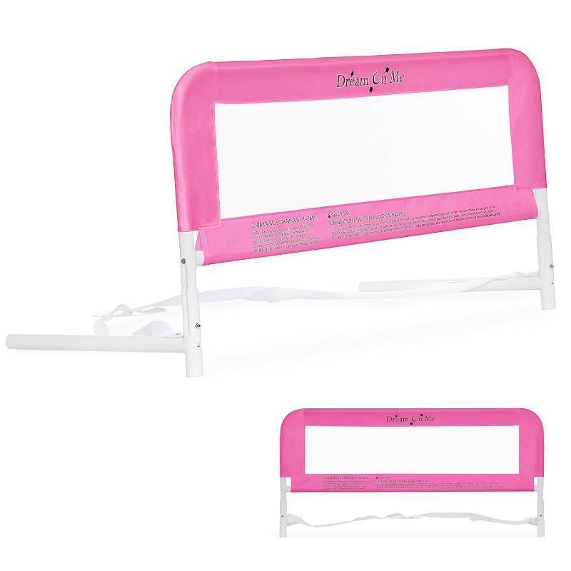 lot 391621 image: Dream On Me Mesh Security Bed Rail   Toddler Safety Guard with breathable mesh, reinforced anchor system, lightweight, portable, fits adult twin-size beds, Pink