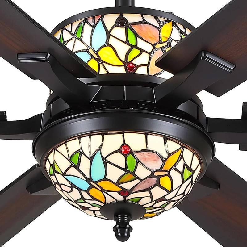 lot 442034 image: Retails for $170 Ceiling Fans with Lights - 52 Black Ceiling Fan Chandelier with 6 Dual-Blades and Glass Shade, 6 Speeds and Reversible, Indoor and Outdoor Antique Fan Light Fixture, Retro Style Butterfly D cor 8268
