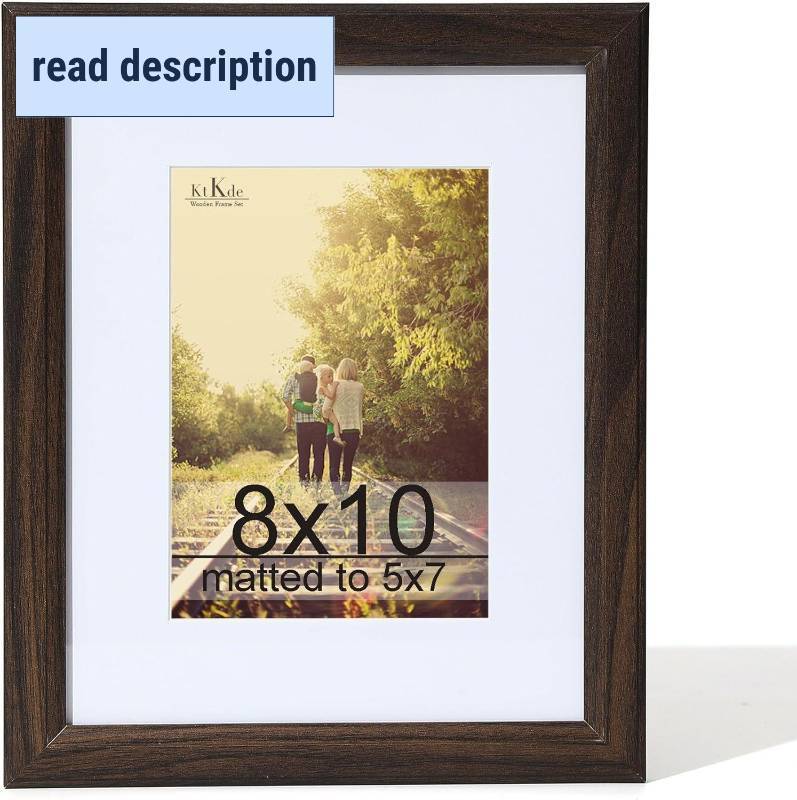 lot 321348 image: KTKDE 8x10 Picture Frame Real Glass, Display Pictures 5x7 with Mat or 8x10 Without Mat, Modern Style Wood Composite Frame, Gallery Wall Walnut Frame & Table Top Display best gift