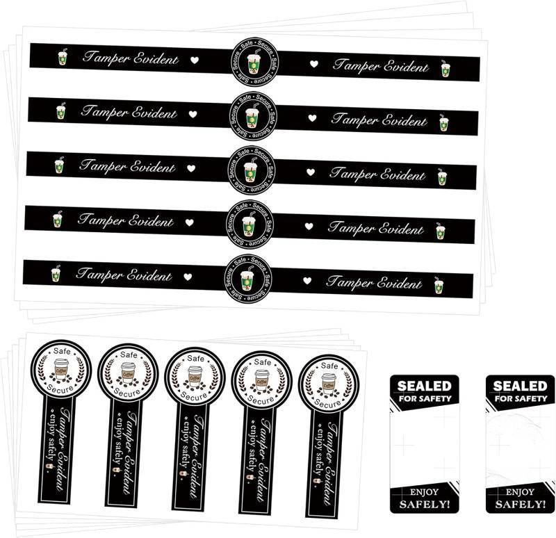 lot 301507 image: 1x9 Inch Safe Secure Tamper Evident Seals for Drink Lids with Tamper Evident Food Package Stickers 350 Pcs Food Delivery Stickers Sealed for Freshness Labels Drink Food Coffee Seal Stickers (Black)