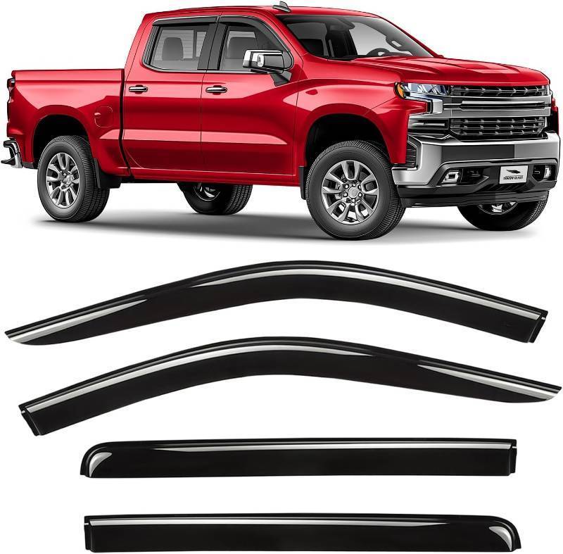 lot 401379 image: Voron Glass Tape-on Extra Durable Rain Guards for Trucks Chevrolet (Chevy) SilveradoGMC Sierra 2019-2026 Crew Cab,Window Deflectors,Vent Window Visors,4 Pieces - 120086
