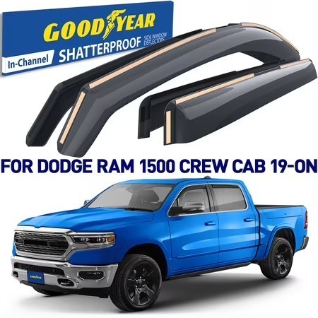 lot 211492 image: Goodyear Shatterproof in-Channel Window Deflectors for Trucks Dodge RAM 1500 2019-2024 Crew Cab, Rain Guards, Window Visors for Cars, Vent Deflector, Truck Accessories, 4 pcs- GY003413LP