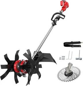 lot 221482 image: Retails for $108 Cordless 2-in-1 Tiller Cultivator & Weed Wacker Compatible with Milwaukee 18V Battery (Tool Only), Ecarke Brushless Electric Garden Tiller Weed Eater, 9 Tilling Width 9.4 Depth for Soil Cultivation