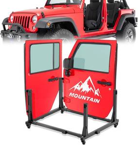 lot 221491 image: Retails for $125 YZONA Door Storage Hanger Rack Bracket Holder Compatible with 1987-2026 Jeep Gladiator JT & Wrangler JK JKU JL JLU TJ YJ Removable Stand Cart Sliding for 24 Door (Black)