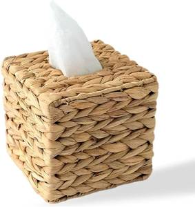 lot 19631 image: Water Hyacinth Tissue Box Cover, Natural Wicker Woven Facial Tissue Holder, Napkin Box, Hand Woven Storage Box for Bathroom Living Room Toilet Desk Table Home Office Car (Square)