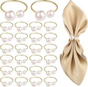 lot 19632 image: Set of 42 Pearl Napkin Rings, Gold Napkin Ring Holders with Faux Pearls Scratch-Resistant Serviette Ring Buckle for Wedding Christmas Holiday Party Dinning Table Setting Supplies