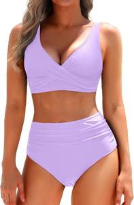 lot 19634 image: Yonique Womens Two Piece High Waisted Bikini Set Tummy Control Swimsuit Full Coverage Bathing Suit Purple Size Large