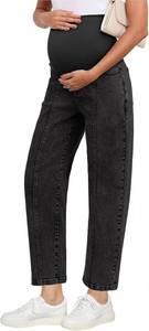 lot 19648 image: BLENCOT Womens Maternity Jeans Seamed Front Baggy Leg Over Belly Stretchy Pregnancy Ankle Denim Jean with Pockets Black 2XL XXL