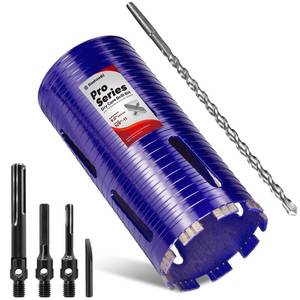 lot 19652 image: 4-12 Pro Dry Core Drill Bit with Pilot Bit & 3 Adapters (SDS PlusSDS Max12 Hex), Upgraded-Welded Core Bits for Concrete with Rebar, Masonry, Brick, Mortar - 9.5 Depth, 58-11 Thread