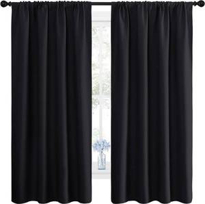 lot 19663 image: NICETOWN Black Blackout Curtain Blinds - Solid Thermal Insulated Window Treatment Blackout DrapesDraperies for Bedroom (2 Panels, 42 inches Wide by 63 inches Long, Black)