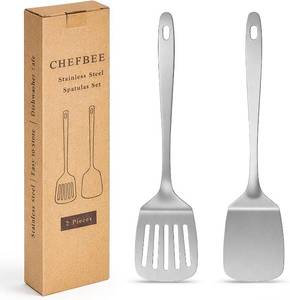 lot 19670 image: ChefBee 2PCS Metal Spatula Set - Stainless Steel Spatula Solid & Slotted Turner Flipper for Kitchen Use, Heat Resistant Kitchen Cooking Utensils for Flipping Fish, Eggs, Pancakes, Dishwasher Safe