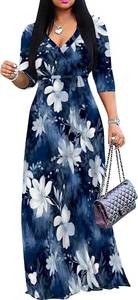 lot 19671 image: PinkPatty Plus Size Maxi Dress for Women Casual V Neck 34 Sleeve Boho Printed Long Dress with Pockets Small