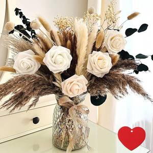 lot 19677 image: 100pcs Artificial Flowers Arrangement With Vase Included, Dining Table Centerpiece Decorations, Fake Flowers in Vase, Dried Pampas Grass Floral Centerpieces, Coffee Table Decor, Centro de Mesa
