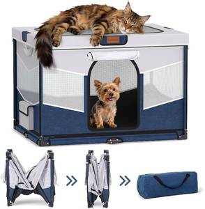 lot 19678 image: LOOBANI Foldable Dog Playpen for Small Dogs, IndoorOutdoor Puppy Cat Playpen with Removable Washable Fabric Cover, Sturdy Steel Frame & 690D Oxford Cloth, Portable Dog Crate 32x24x22, Blue