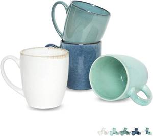 lot 19685 image: Bosmarlin Ceramic Coffee Mug Set of 4, 17 Oz, Coffee Cups with Big Handle, Microwave Safe, Unique Reactive Glaze (Multicolor, 17 Oz)