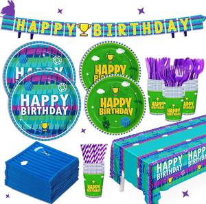 lot 19698 image: 194pcs Video Game Birthday Party Decorations Party Plates Napkins Disposable Paper Cups Straws Banner Tablecloth Video Game Party Supplies Tableware Set for Kids Boys Birthday Decor 24 Guests